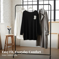 Women's Long Sleeve T-Shirt, Letter Print, Side Slit, Loose Fit, Urban Relaxed Style, Moderate-Length Pullover Top