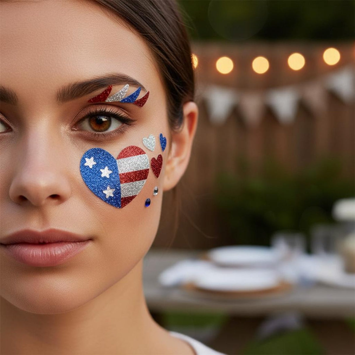 Independence Day Glitter Face Sticker Easy to Apply American Flag Face Jewels