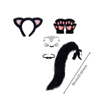 Cat Ears and Tail Set Customizable Fit Animal Cosplay Accessories Lightweight Soft Pile Animal Costume Set for Kids, Women, Halloween, Parties