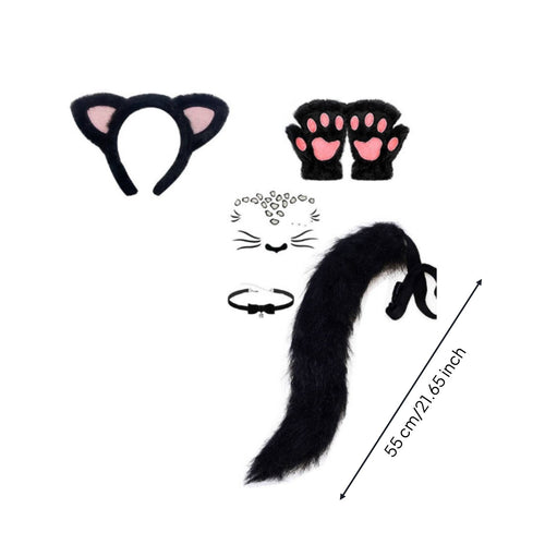 Cat Ears and Tail Set Customizable Fit Animal Cosplay Accessories Lightweight Soft Pile Animal Costume Set for Kids, Women, Halloween, Parties