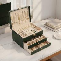 Double Tier Jewelry Box Portable Multi-Tier Jewelry Case Necklace and Band Holder Abrasion Protection for Women, Travel