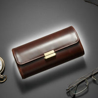 3 Compartment Watch Box Firm Clasp Leather Watch Holder Soft Plush