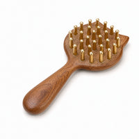 Cat Shaped Massage Comb Natural Wooden Comb with Brass Teeth Portable