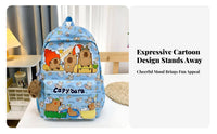 Capybara Cartoon Backpack, School Bag for Kids, Lightweight, Large Capacity, Cute Animal Print, Travel, Unisex