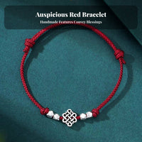 Red Lucky Knot String Bracelet, 2026 Horse Year Zodiac, Silver Bead, Handmade Chinese Design for Women