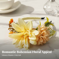 Bohemian Floral Headband, Fabric Flower Hair Accessory, Wedding Party Photo Prop for Women