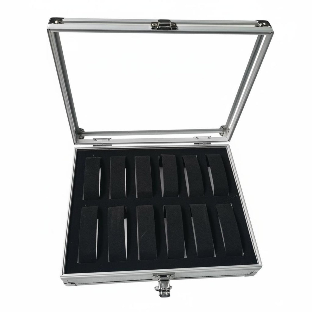 12 Compartment Watch Box Reinforced Corners Aluminum Watch Case Individual Item Storage Debris-Resistant Scuff Protection
