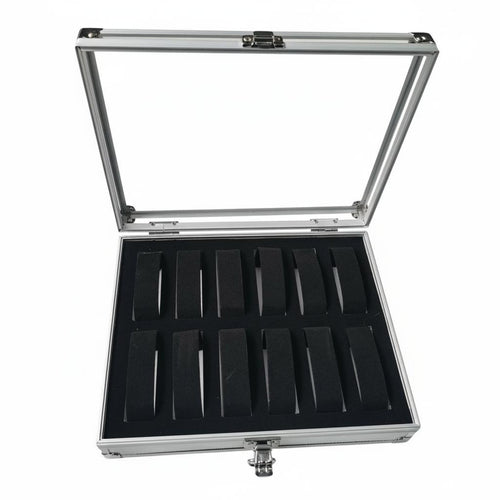 12 Compartment Watch Box Reinforced Corners Aluminum Watch Case Individual Item Storage Debris-Resistant Scuff Protection