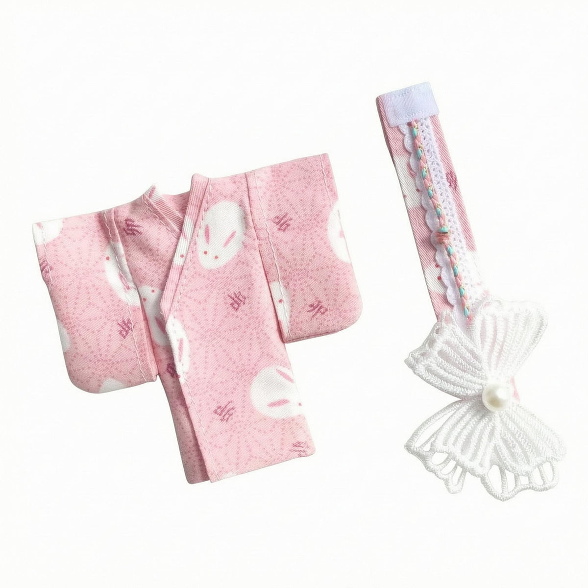 Doll Kimono Set Wrap-Front Japanese-Style Doll Robe Outfit Braided Trim Toy Clothing