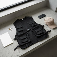Black Cargo Vest Streetwear Design Apparel Long-Lasting for Outdoor