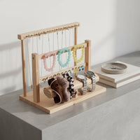 Wooden Jewelry Display Rack Solid Wood & Metal Construction Wooden Jewelry Stand