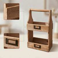 Two-Tier Storage Box Rustic Wooden Organizer Portable for Desk, Kitchen Counter