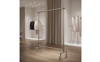 On Wheels Mobile Garment Rack Adjustable Height Rolling Clothes Rack Stainless Steel Single Clothing Stand Heavy Duty for Retail Shop, Boutique, Bedroom, Laundry Room