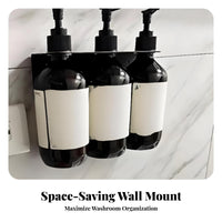 Space-Saving Shampoo Dispenser Bracket Drill-No-Cost Installation Shower Pump Bottle Holder Brushed Finish for Renters, Restroom