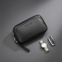 Men's Clutch Bag Multi-Compartment Men's Wristlet Pouch Detachable Wrist Strap