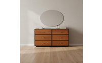 Solid Wood Construction 6-Drawer Dresser Vanity Combo Multi-Functional L-Shaped Makeup Table Multifunctional Extendable Makeup Table Rotatable for Women