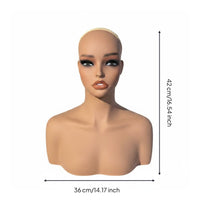 PVC Hairpiece Head with Shoulders Hairpiece Display Head Realistic Face Shape for Salon