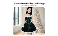 Alluring Christmas Dress Tailored Fit Festive Gathering Outfit Strapless Santa Dress Ribbon Feature Santa Girl Costume Set