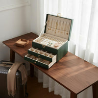 Double Tier Jewelry Box Portable Multi-Tier Jewelry Case Necklace and Band Holder Abrasion Protection for Women, Travel