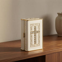 Book-Shaped Jewelry Box White Cross Jewelry Box Textured Cover