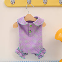 Collared Dog Jumpsuit Cute Polka Spotted Pet Bodysuit Breathable Cat Outfit for Daily Wear