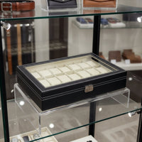 24 Compartment Watch Box Soft Lining Watch Display Case with Glass Top Removable Pillows Water-Resistant for Men