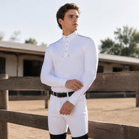 Equestrian Polo Shirt Shoulder Piping Sports Clothing Stretchy for Men
