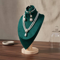 Velvet Jewelry Bust Solid Wood Base Portrait Neck Form Display for Retail Shop