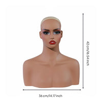 Female Mannequin Head with Shoulders PVC Material Synthetic Hair Mannequin Life-Size Torso-Size Female Hairpiece Head Bust for Training