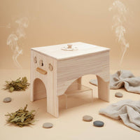 Cabinet-Style Warmth Application Box Arched Cutouts Wood Warmth Application Box Side Handle Botanical Warming Roll