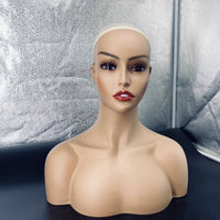 Mannequin Head with Shoulders Long-Lasting PVC Hairpiece Display Head Life-Size