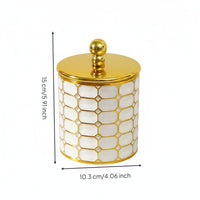 Gold Trim Canister Gilded Pattern Round Decorative Container Easy-Grip Lid Lidded Storage Jar for Dorm Room, Office Desk