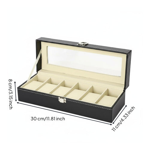 PU Leather Watch Box Window Lid Watch Display Box White Stitching