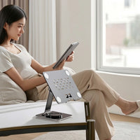 1 Piece Adjustable Tablet Holder Stand with 360-degree Rotating Base Hinged Arm Non-slip Pad E-reader Stand Suitable for Home Office Study Kitchen
