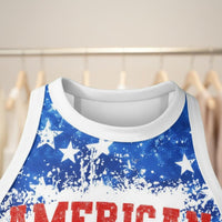 Patriotic Crop Top Slim Fit American Flag Crop Top Digital Print Round Neck Sleeveless Vest for Teens