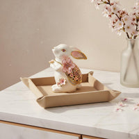 Enamel Bunny Trinket Box Hand Painted Floral Hare Jewelry Box Zinc Alloy Home Decor for Dresser