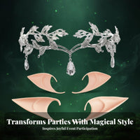 Fairy Crown and Ears Set Crystal Embellished Elf Circlet and Ears Set Fairy Crown with Forehead Crystal Stone Intricate Design