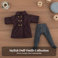 2 Pieces OB11 Doll Outfit Double-Breasted Design Plaid Doll Overcoat Coat Set Stretchy Material 1/12 Scale BJD Clothes