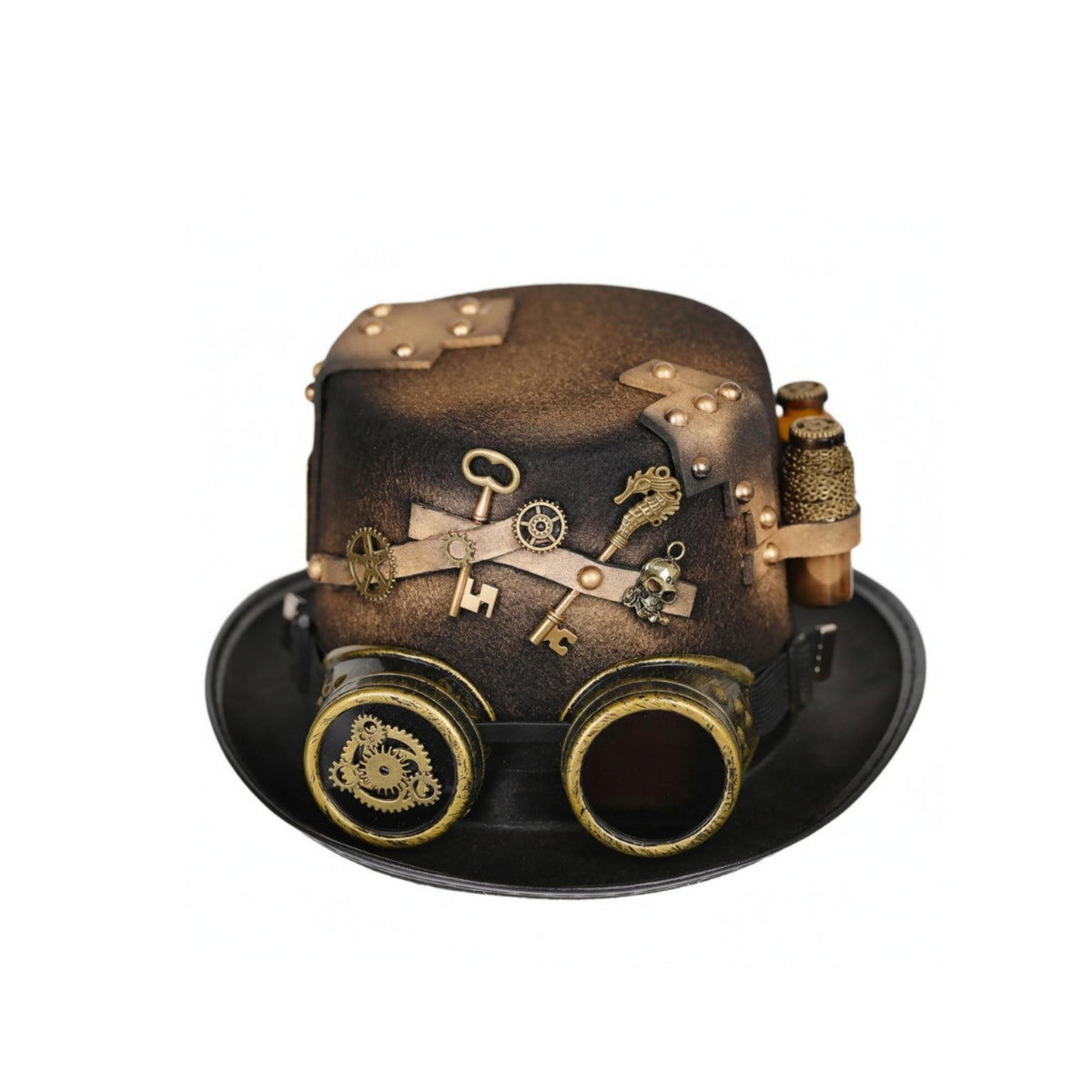 Steampunk Top Hat Handmade Cosplay Top Hat Brass-Tone Hardware