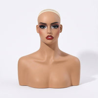 Head with Shoulders Bust Realistic Female Mannequin Head Flat Base