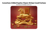 Sand Gold Finish Chinese Astrological Horse Ornament Metal Craft Chinese Astrological Horse Sculpture Auspicious Gift for Desktop, Office