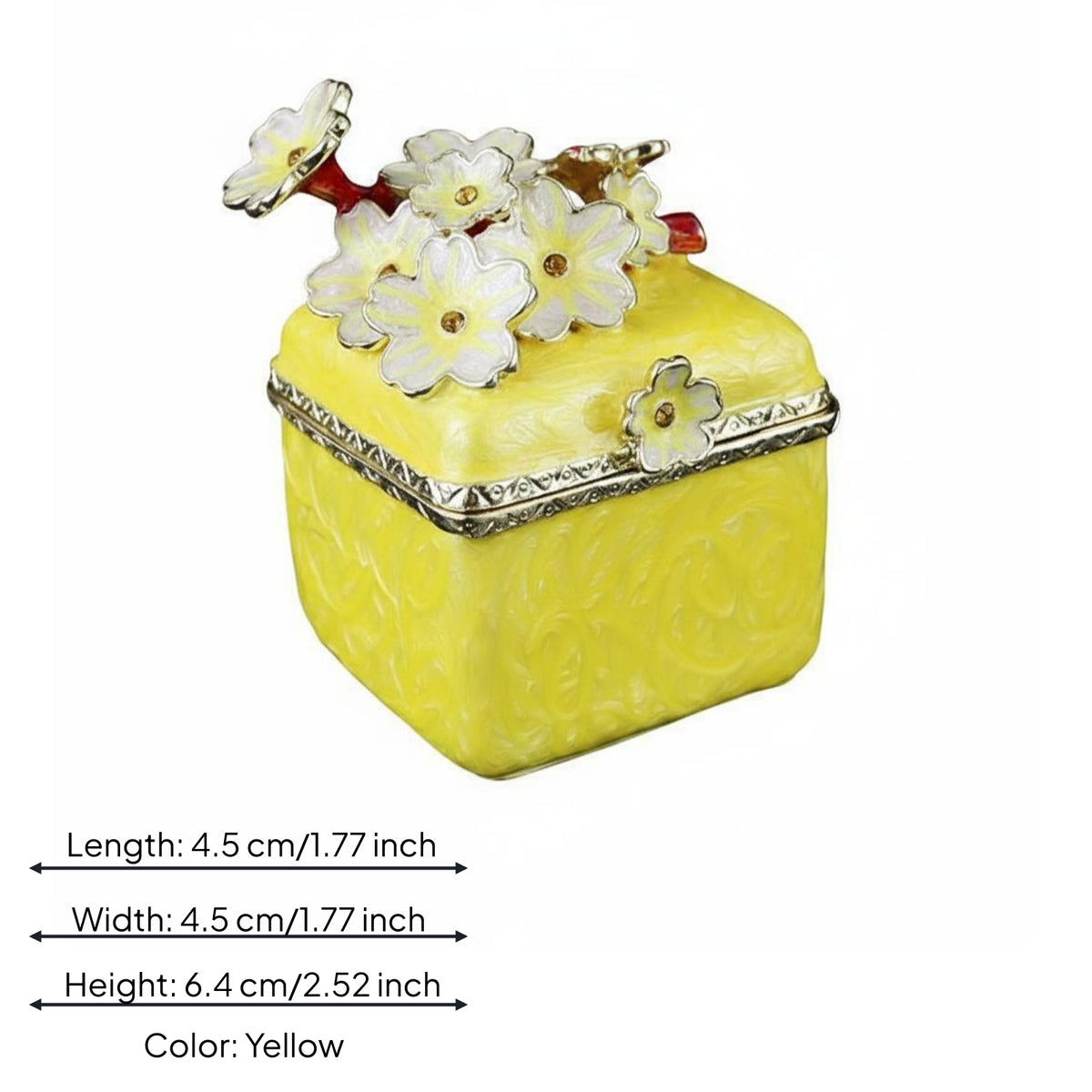 Cherry Blossom Jewelry Box Embossed Texture Metal Jewelry Box Golden-Hued Trim