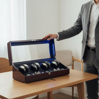 8+9 Watch Winder Box Multiple Rotation Modes Automatic Watch Winder Jewelry Storage Sturdy Wood Construction Lid Activated Stop