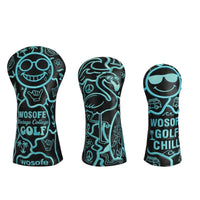 3 Pieces Golf Club Head Covers Vintage-Retro-Themed Wood Headcovers Elastic Headcover for Golfers