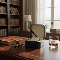 Litchi-Grain Watch Light Box Beige PU Leather Watch Box Scratch Protection