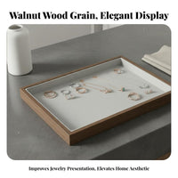 Multi-Functional Jewelry Display Tray Scratch Protection Walnut Wood Grain Accessory Tray Stackable Design for Vendors, Trade Exhibit