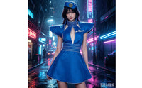 Aviation Attendant Cosplay Costume Full Blue-Tone Stewardess Uniform Complete Air Stewardess Outfit for Women, Halloween