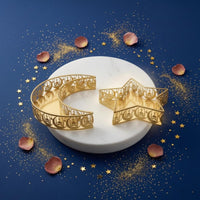 2 Pieces Perforated Metal Tray Set Gold-Colored Crescent Moon Tray