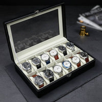 Watch Storage Box with Clear Lid Soft Interior Lining Watch Collection Box Metal Clasp Lock Contrast Stitching for Closet