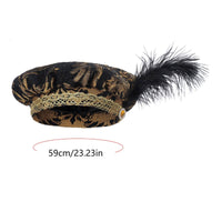 Feathered Medieval Hat Feather Accent Historical Muffin Cap Ornate Trim Medieval Flat Cap for Cosplayers, Actors, Stage Performances